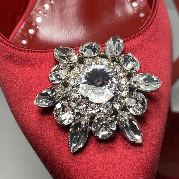 Manolo Blahnik Cassinasli Satin Jewel Buckle Slingback Pumps size 39 - Picture 8 of 12